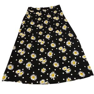 Olivia Blu Daisy Floral Print black midi maxi Skirt XL polka dots